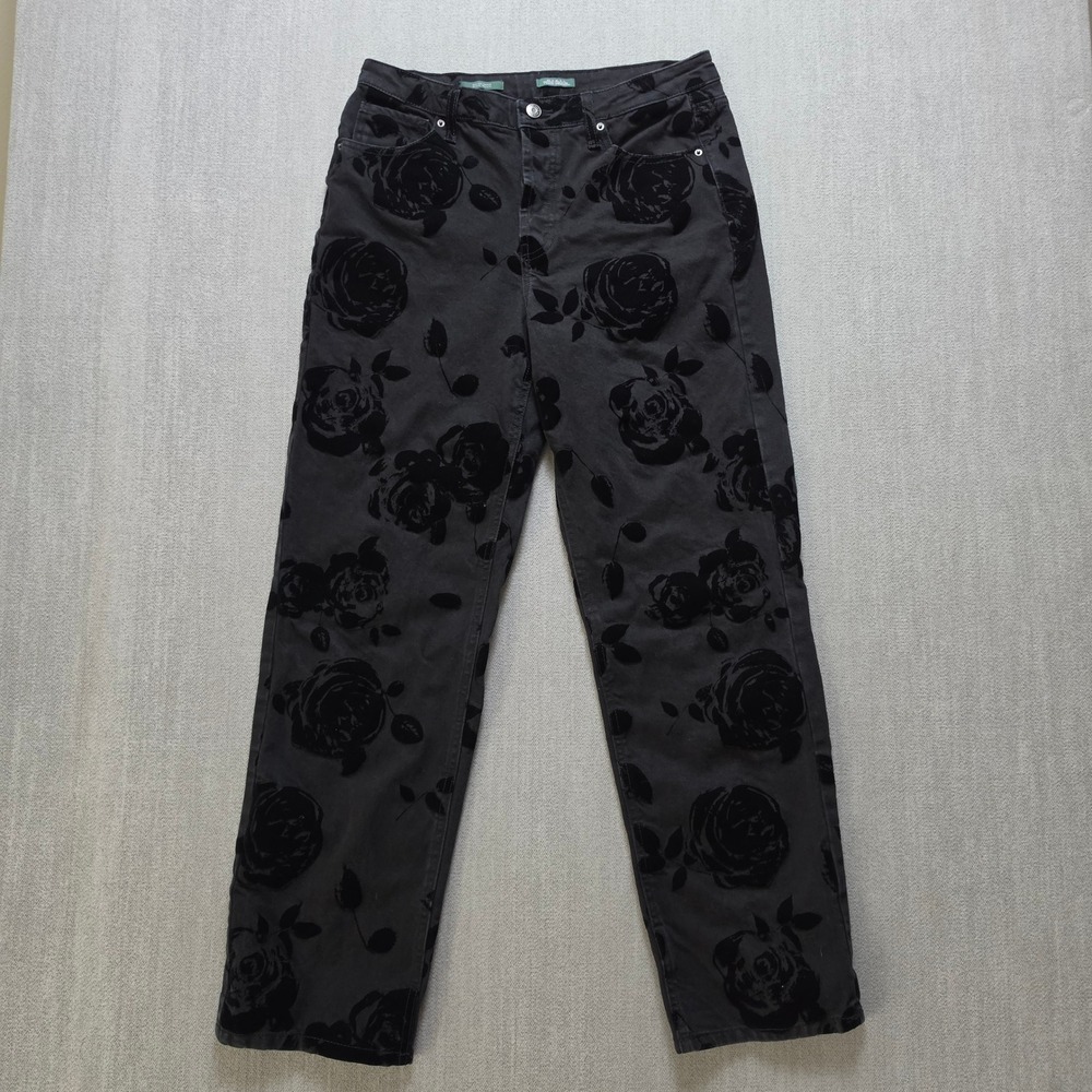Wild Fable Straight Jeans Women 10 Black Velvet Flocked Floral Rose High Rise